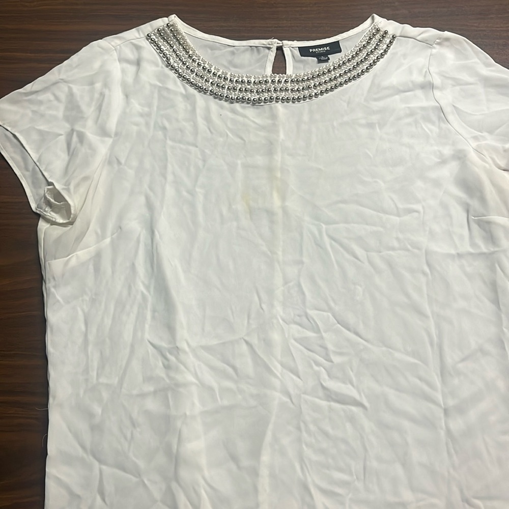 Beaded neck white blouse